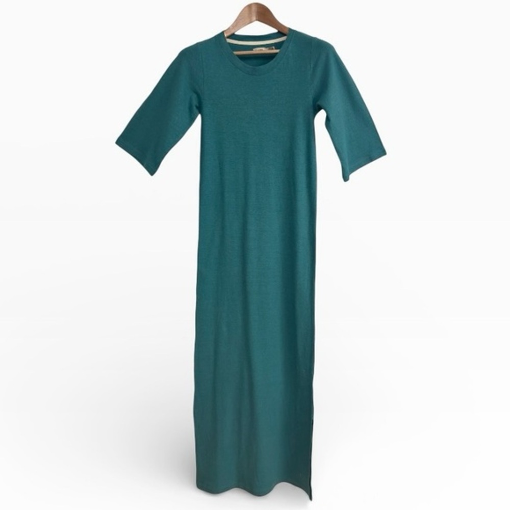 Faherty Teal Cotton Maxi Dress Short Sleeve Size Small Summer Resort Beach